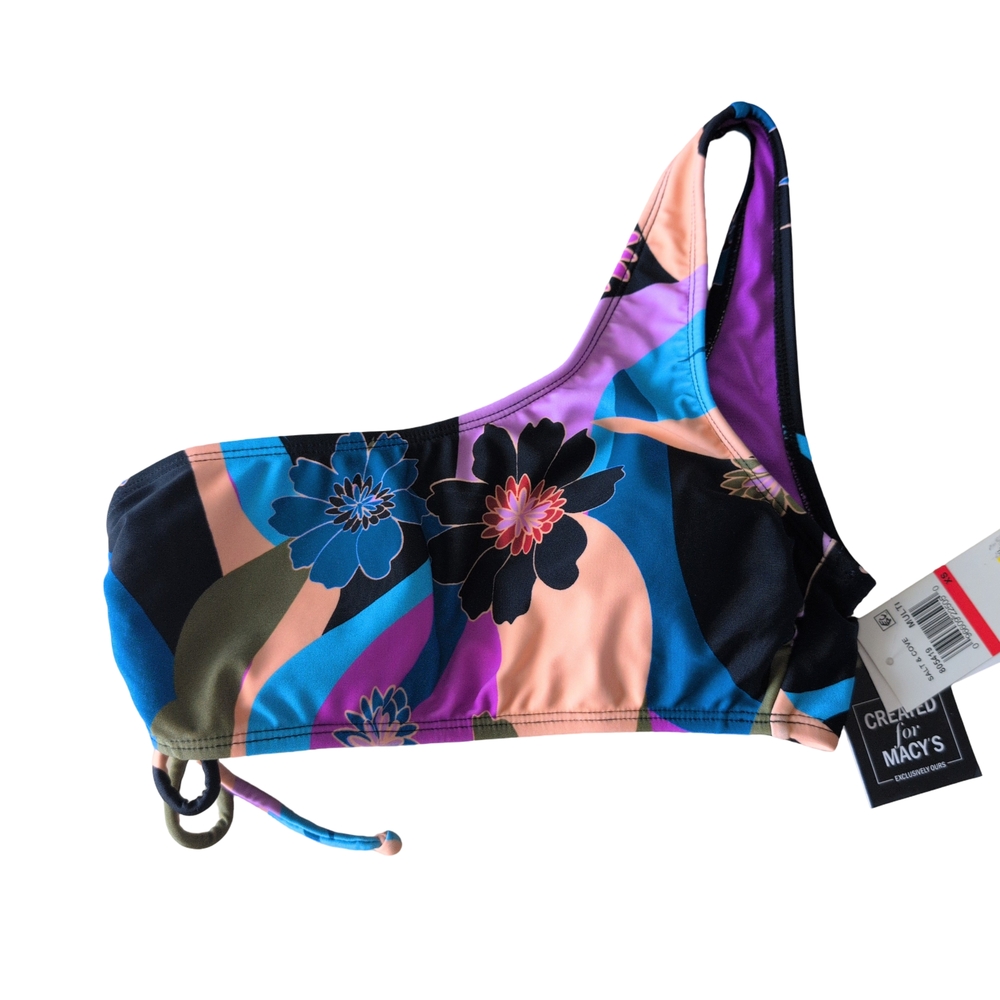 Salt + Cove Asymmetrical Floral Swim Top - Black, Pink, Blue, Purple